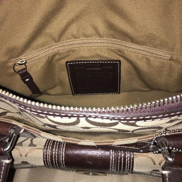 Coach Satchel style purse- tan with brown trim - Picture 7 of 8